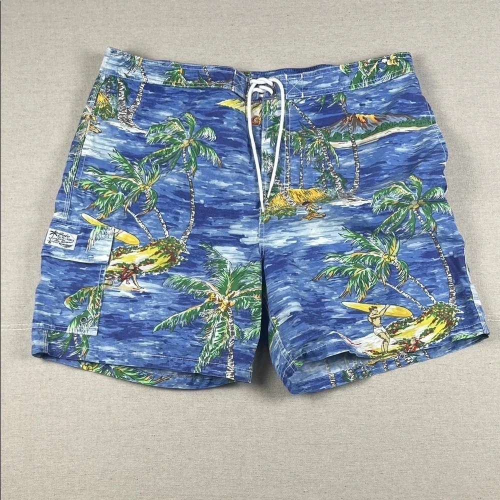 Polo Ralph Lauren Blue Tropical Print Swim Trunks Size: XXL